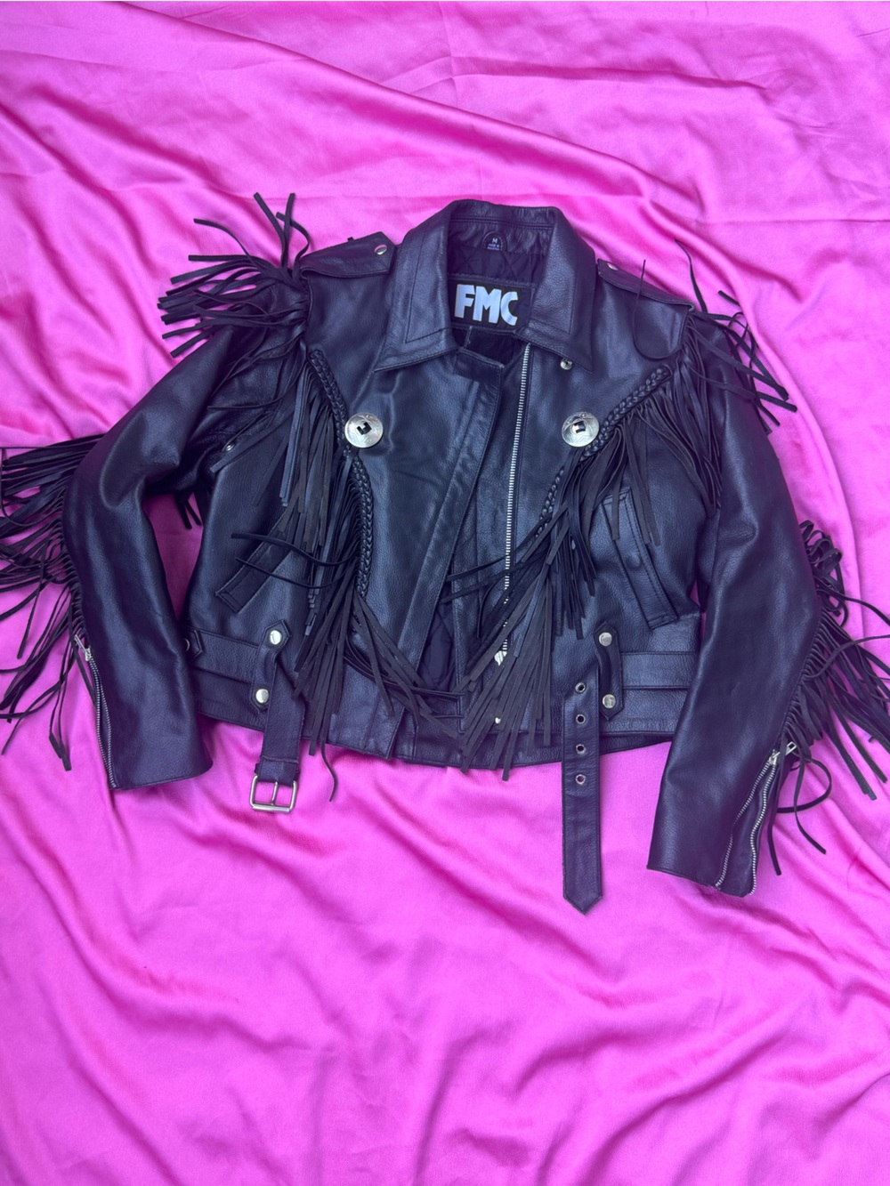 🖤FMC Black Fringe Leather Motorcycle Jacket🖤